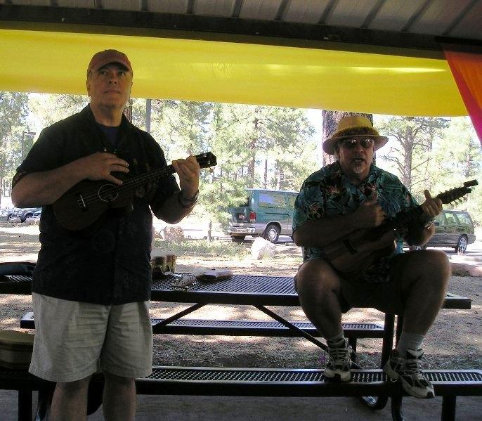 Dave and me conducting a workshop at Pickin' in the Pines in Flagstaff in September 2011.